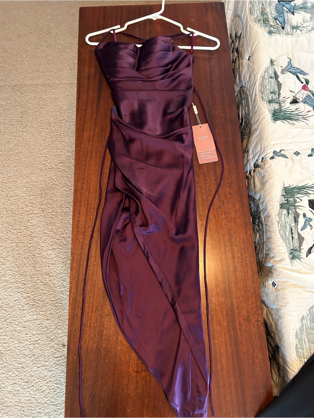 Stacees Asymmetrical Purple Satin Dress
